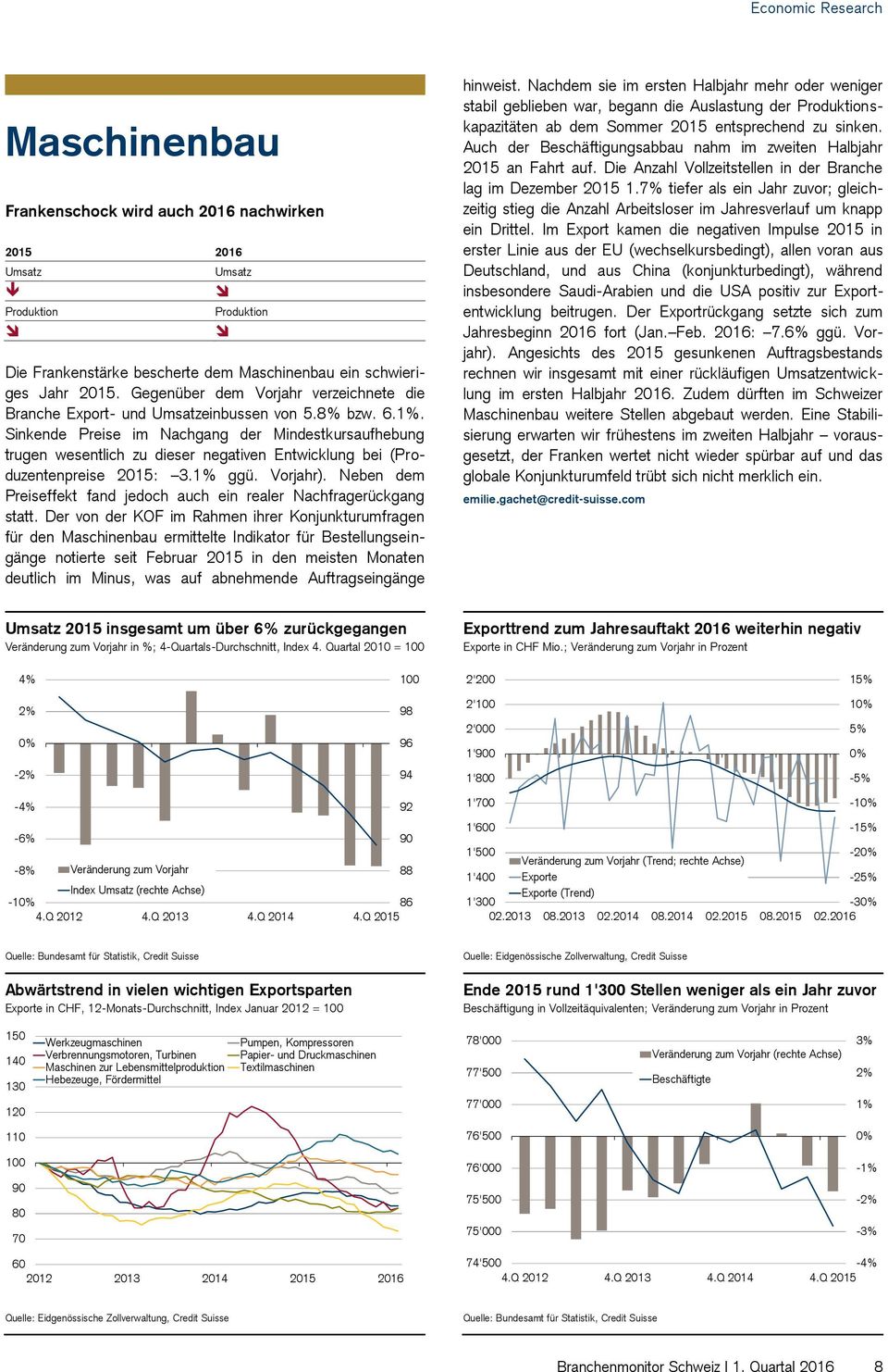 Sinkende Preise im Nachgang der Mindestkursaufhebung trugen wesentlich zu dieser negativen Entwicklung bei (Produzentenpreise 2015: 3.1% ggü. Vorjahr).