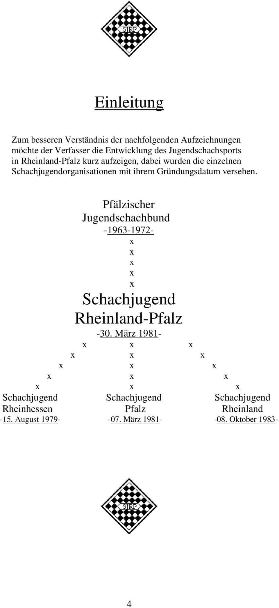 Gründungsdatum versehen. Pfälzischer Jugendschachbund -1963-1972- x x x x x Schachjugend Rheinland-Pfalz -30.