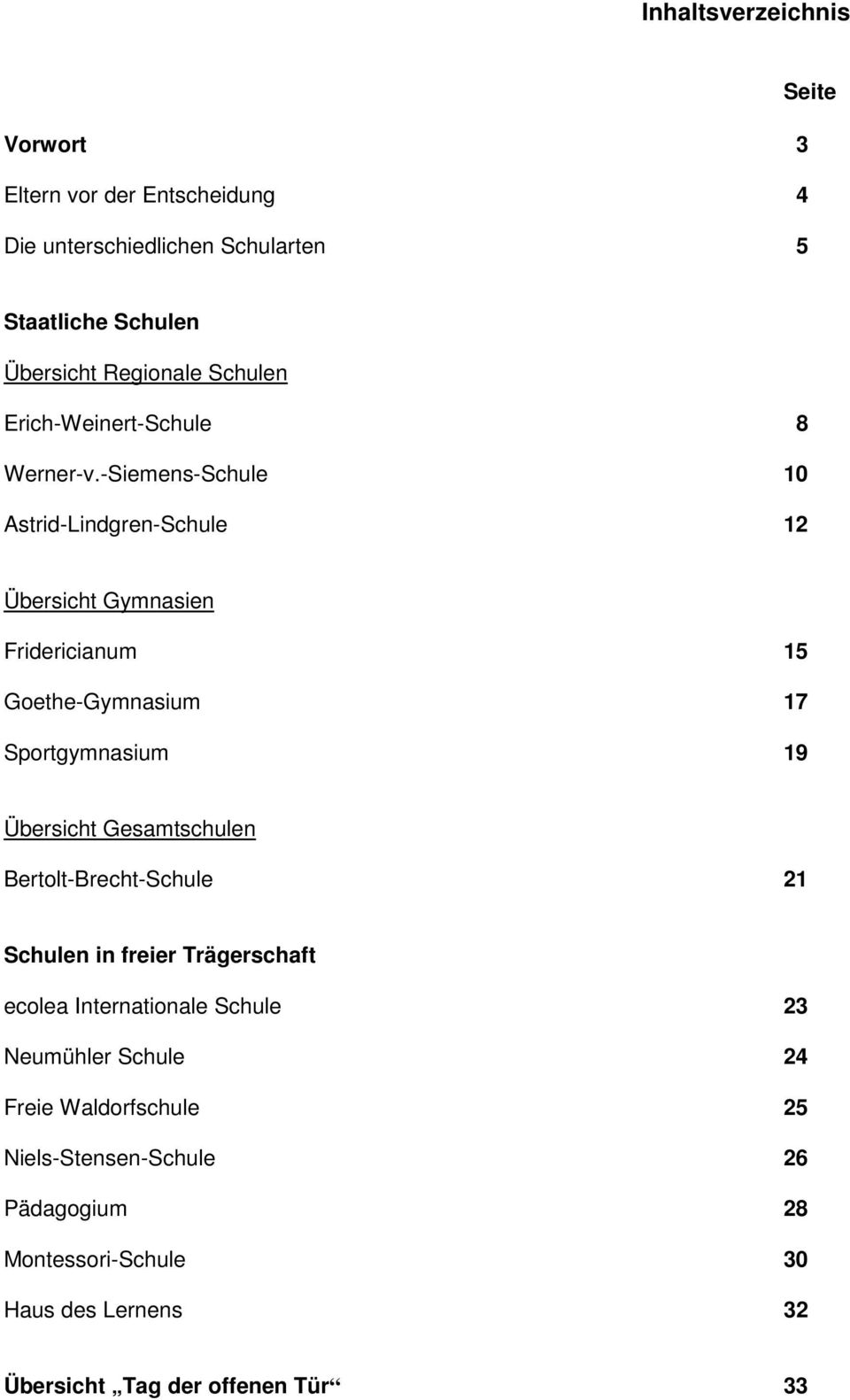 -Siemens-Schule 10 Astrid-Lindgren-Schule 12 Übersicht Gymnasien Fridericianum 15 Goethe-Gymnasium 17 Sportgymnasium 19 Übersicht