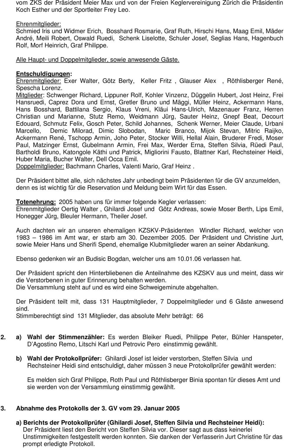 Hagenbuch Rolf, Morf Heinrich, Graf Philippe. Alle Haupt und Doppelmitglieder, sowie anwesende Gäste.