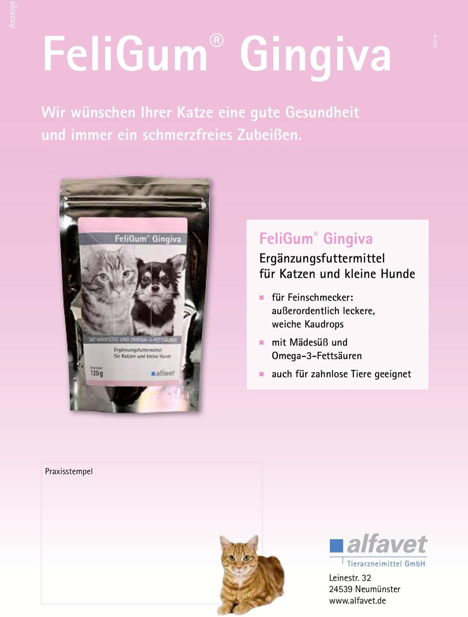 FeliGum Gingiva Ergänzungsfuttermittel für Katzen und kleine Hunde für Feinschmecker: