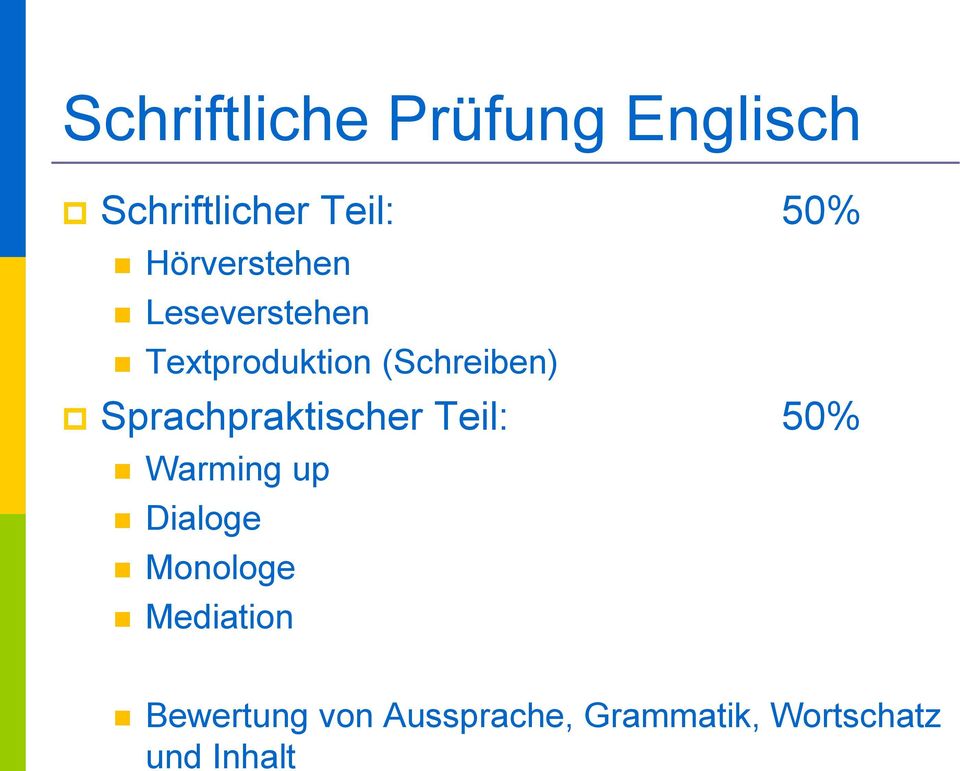 50% Hörverstehen Leseverstehen Textproduktion (Schreiben)