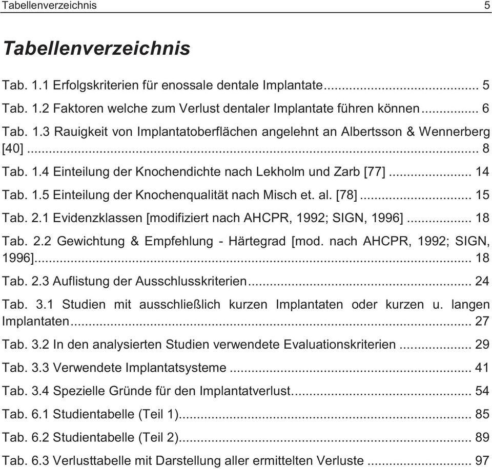 1 Evidenzklassen [modifiziert nach AHCPR, 1992; SIGN, 1996]... 18 Tab. 2.2 Gewichtung & Empfehlung - Härtegrad [mod. nach AHCPR, 1992; SIGN, 1996]... 18 Tab. 2.3 Auflistung der Ausschlusskriterien.
