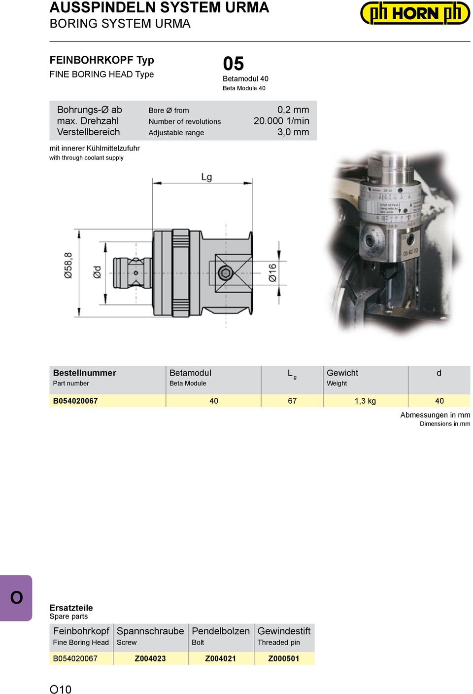 000 1/min 3,0 mm mit innerer Kühlmittelzufuhr with through coolant supply Betamodul Beta Module L g Gewicht Weight d