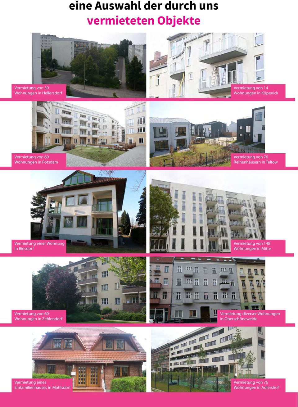einer Wohnung in Biesdorf Vermietung von 148 Wohnungen in Mitte Vermietung von 60 Wohnungen in Zehlendorf Vermietung