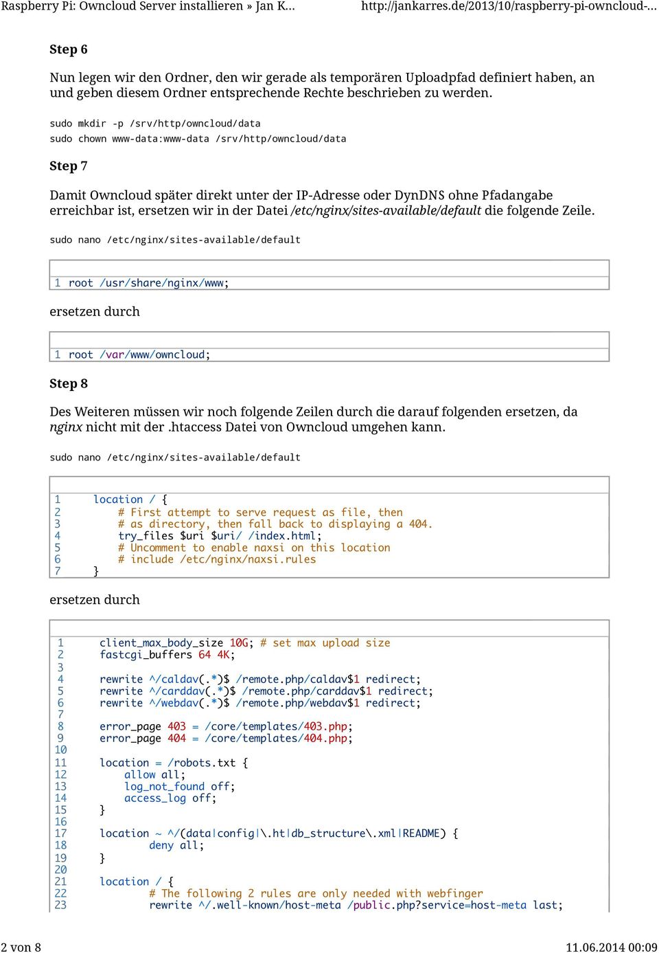 ersetzen wir in der Datei /etc/nginx/sites-available/default die folgende Zeile.