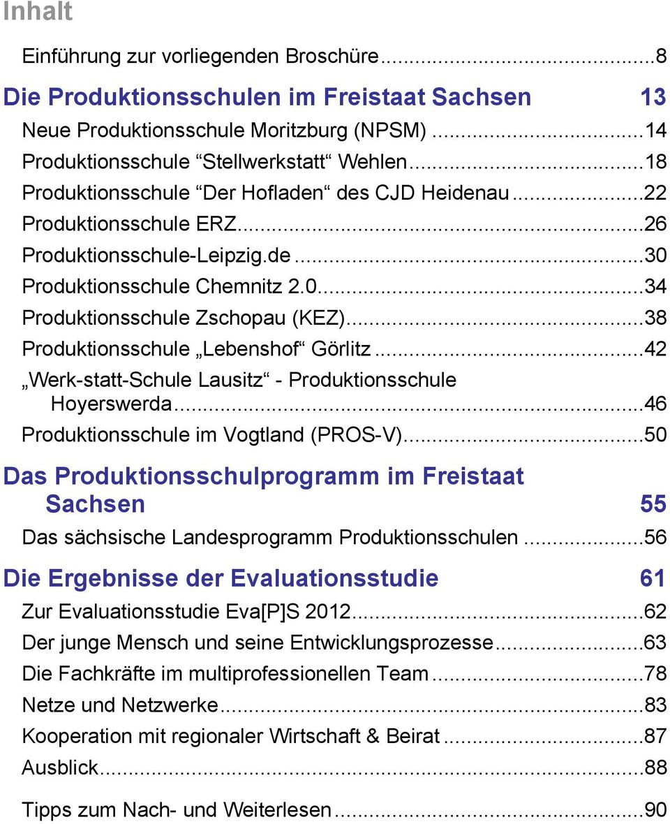 ..38 Produktionsschule Lebenshof Görlitz...42 Werk-statt-Schule Lausitz - Produktionsschule Hoyerswerda...46 Produktionsschule im Vogtland (PROS-V).
