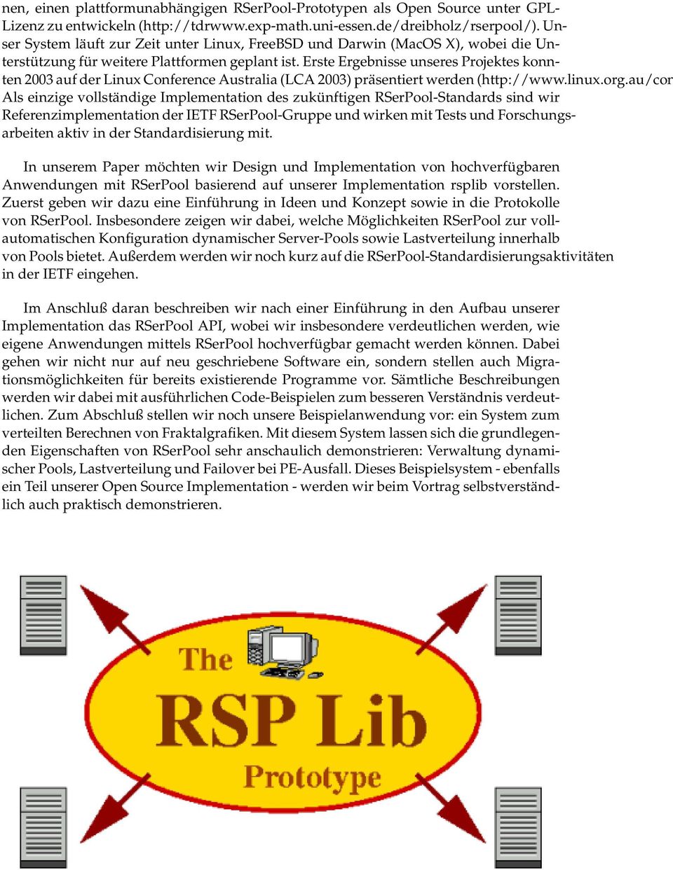 Erste Ergebnisse unseres Projektes konnten 2003 auf der Linux Conference Australia (LCA 2003) präsentiert werden (http://www.linux.org.