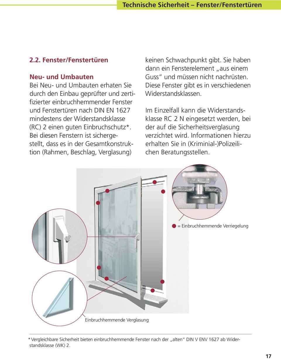 Widerstandsklasse (RC) 2 einen guten Einbruchschutz*. Bei diesen Fenstern ist sichergestellt, dass es in der Gesamtkonstruktion (Rahmen, Beschlag, Verglasung) keinen Schwachpunkt gibt.