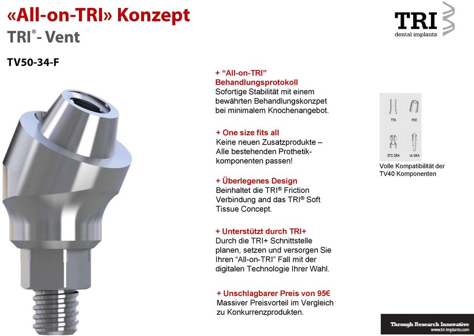 + Überlegenes Design Beinhaltet die TRI Friction Verbindung and das TRI Soft Tissue Concept.