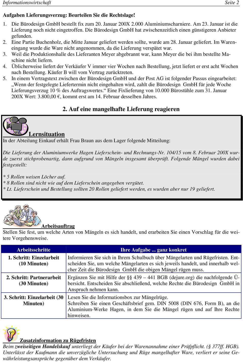 Eine Partie Buchenholz, die Mitte Januar geliefert werden sollte, wurde am 28. Januar geliefert. Im Wareneingang wurde die Ware nicht angenommen, da die Lieferung verspätet war. 3.