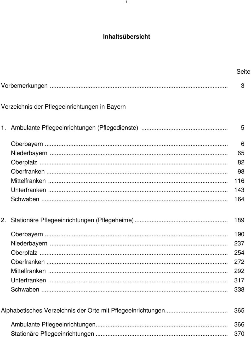 Stationäre Pflegeeinrichtungen (Pflegeheime)... 189 Oberbayern... 190 Niederbayern... 237 Oberpfalz... 254 Oberfranken... 272 Mittelfranken.