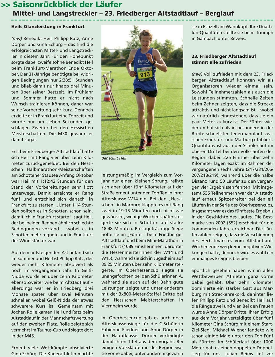 Für den Höhepunkt sorgte dabei zweifelsohne Benedikt Heil beim Frankfurt-Marathon Ende Oktober.