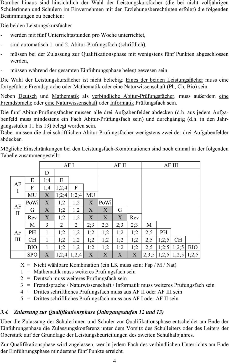 Abitur-Prüfungsfach (schriftlich), - müssen bei der Zulassung zur Qualifikationsphase mit wenigstens fünf Punkten abgeschlossen werden, - müssen während der gesamten Einführungsphase belegt gewesen