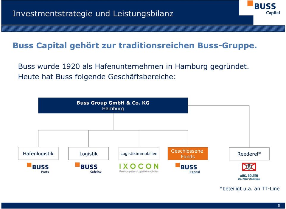 Heute hat Buss folgende Geschäftsbereiche: Buss Group GmbH & Co.
