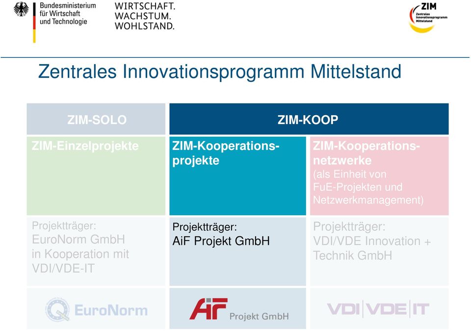VDI/VDE-IT Projektträger: AiF Projekt GmbH ZIM- ZIM-Kooperationsnetzwerke