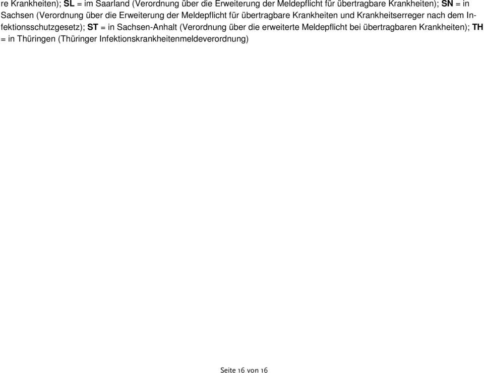 Krankheitserreger nach dem Infektionsschutzgesetz); ST = in Sachsen-Anhalt (Verordnung über die erweiterte