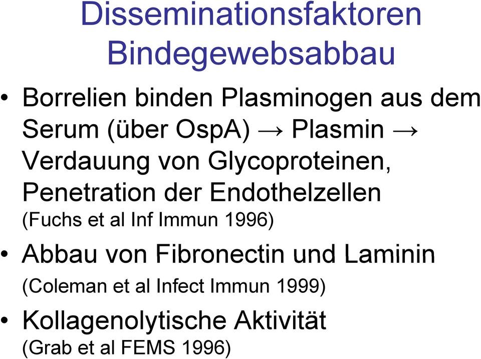 (Fuchs et al Inf Immun 1996) Abbau von Fibronectin und Laminin (Coleman et al