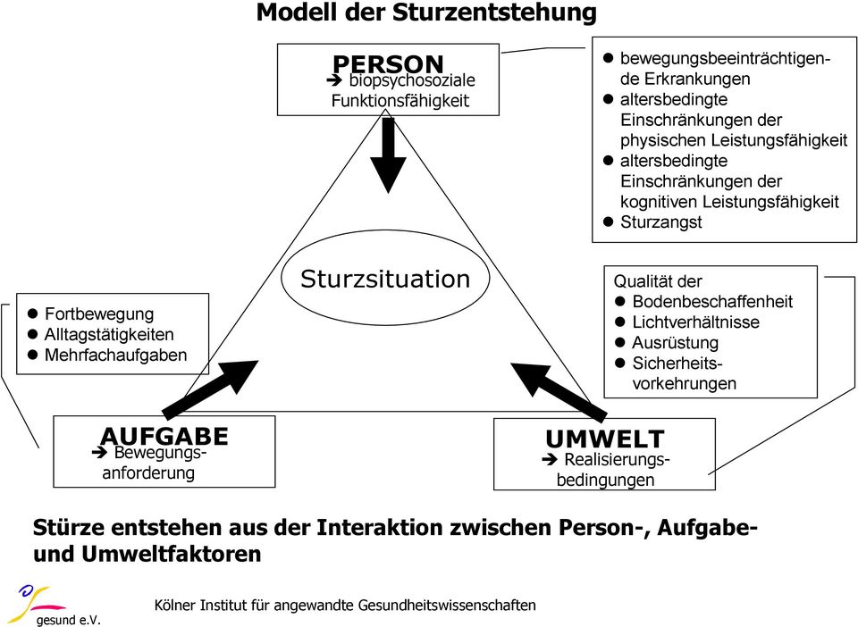 Fortbewegung Alltagstätigkeiten Mehrfachaufgaben AUFGABE Bewegungsanforderung Sturzsituation UMWELT Realisierungsbedingungen Qualität