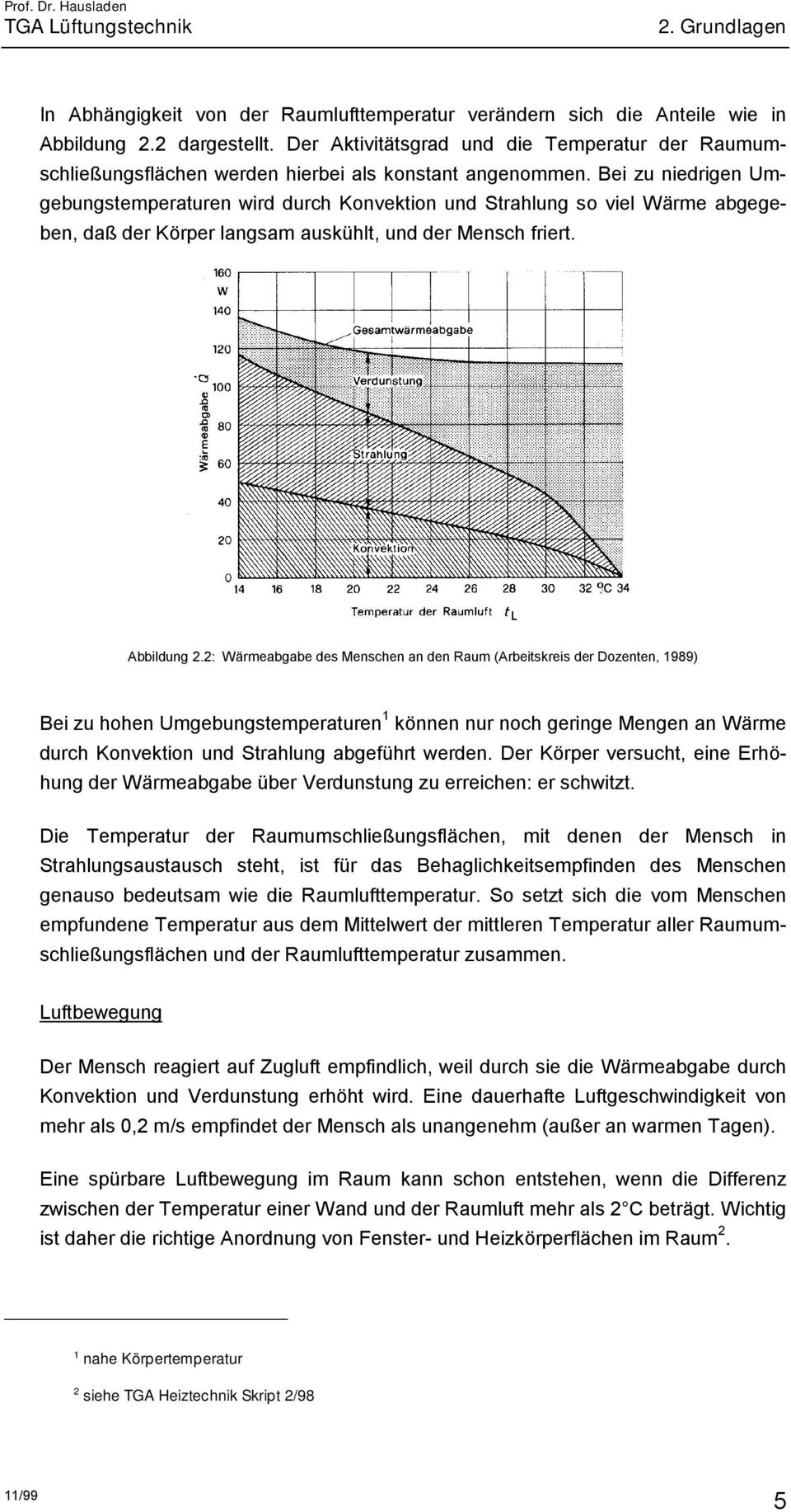 Bei zu niedrigen Umgebungstemperaturen wird durch Konvektion und Strahlung so viel Wärme abgegeben, daß der Körper langsam auskühlt, und der Mensch friert. Abbildung 2.