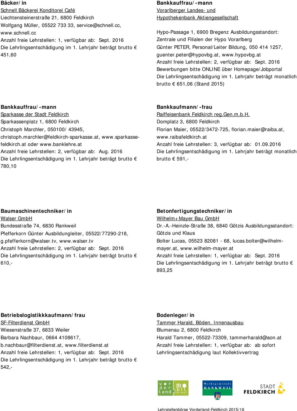 cc 451,60 Bankkauffrau/-mann Vorarlberger Landes- und Hypothekenbank Aktiengesellschaft Hypo-Passage 1, 6900 Bregenz Ausbildungsstandort: Zentrale und Filialen der Hypo Vorarlberg Günter PETER,