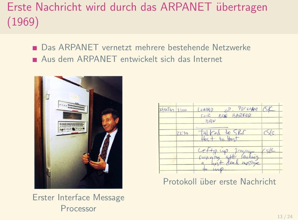 dem ARPANET entwickelt sich das Internet Erster