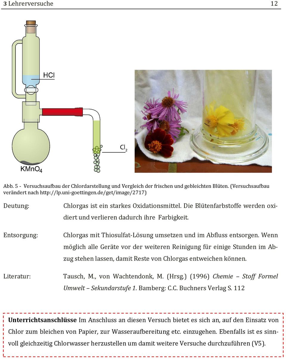 Chlorgas mit Thiosulfat-Lösung umsetzen und im Abfluss entsorgen.