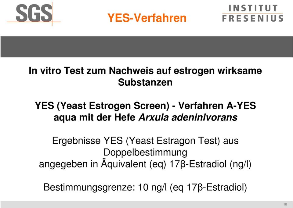 adeninivorans Ergebnisse YES (Yeast Estragon Test) aus Doppelbestimmung