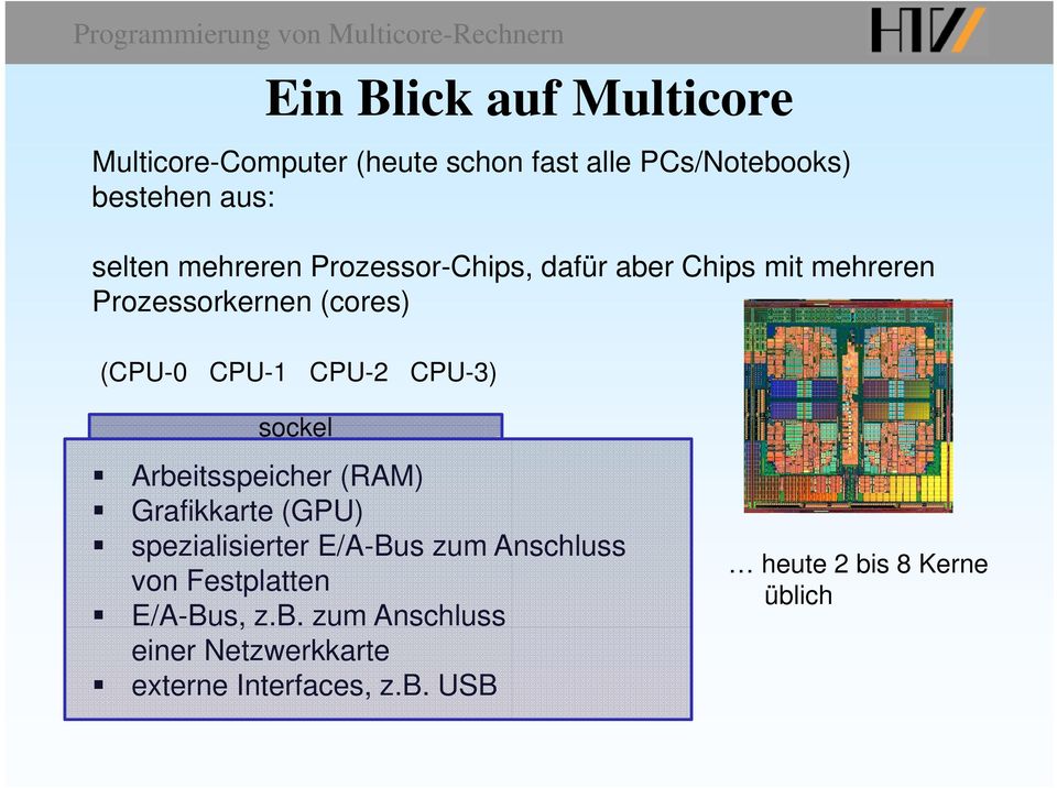 CPU-3) sockel Arbeitsspeicher (RAM) Grafikkarte (GPU) spezialisierter E/A-Bus zum Anschluss von