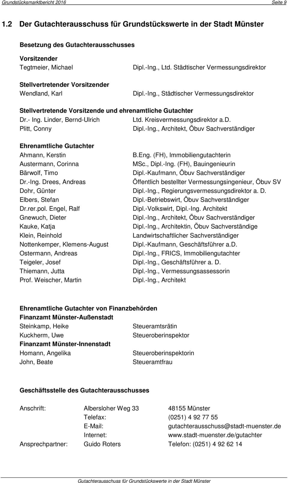 Linder, Bernd-Ulrich Ltd. Kreisvermessungsdirektor a.d. Plitt, Conny Dipl.-Ing., Architekt, Öbuv Sachverständiger Ehrenamtliche Gutachter Ahmann, Kerstin B.Eng.