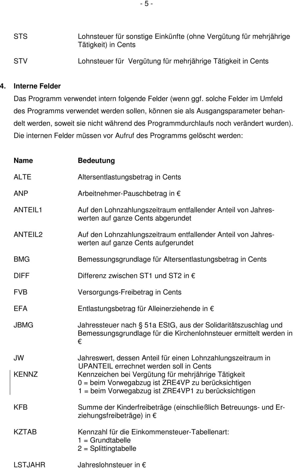 solche Felder im Umfeld des Programms verwendet werden sollen, können sie als Ausgangsparameter behandelt werden, soweit sie nicht während des Programmdurchlaufs noch verändert wurden).