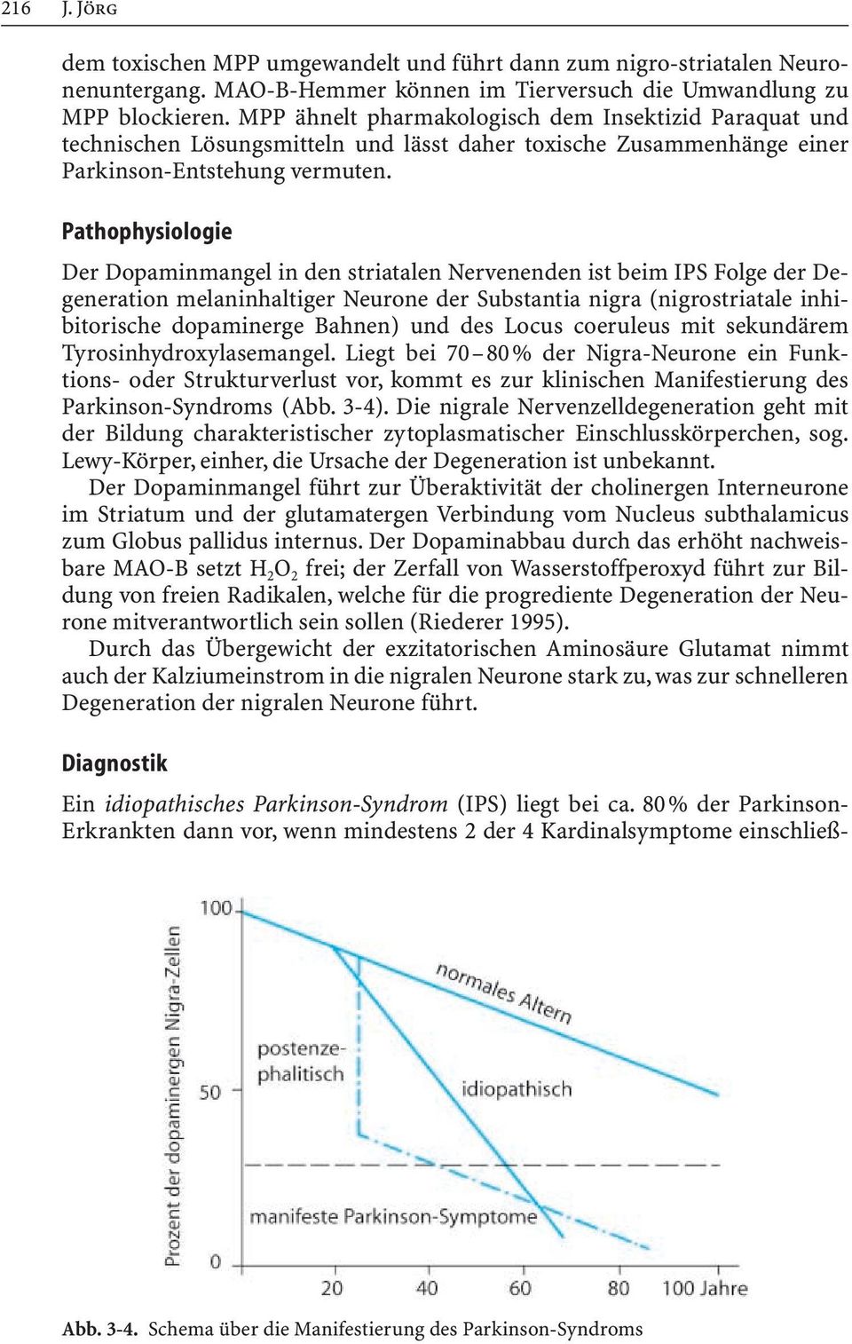 Pathophysiologie Der Dopaminmangel in den striatalen Nervenenden ist beim IPS Folge der Degeneration melaninhaltiger Neurone der Substantia nigra (nigrostriatale inhibitorische dopaminerge Bahnen)