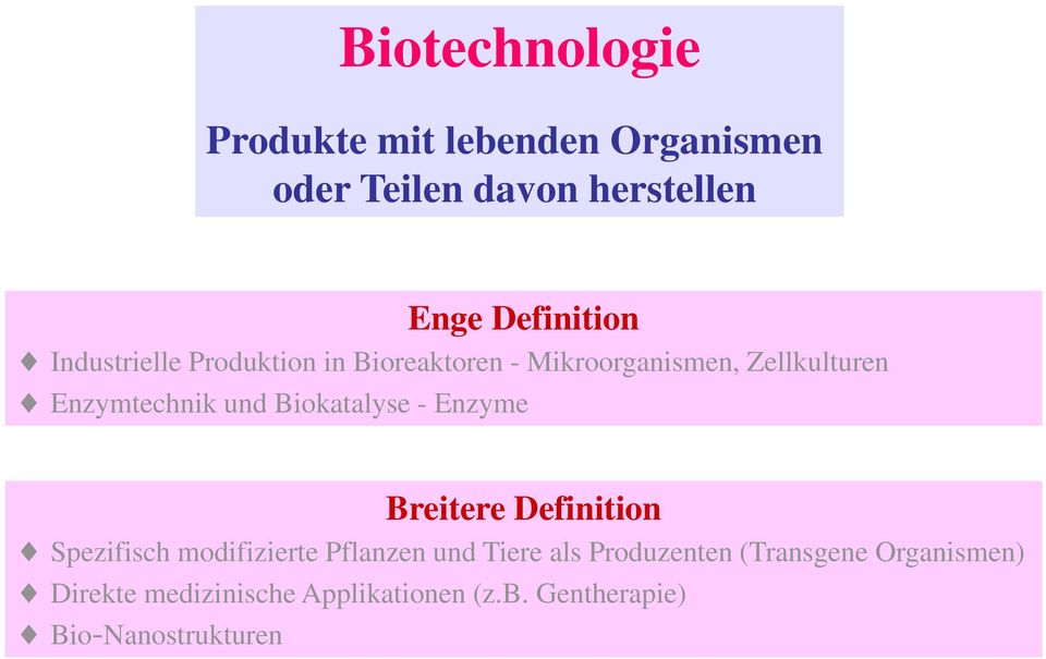 Biokatalyse - Enzyme Breitere Definition Spezifisch modifizierte Pflanzen und Tiere als