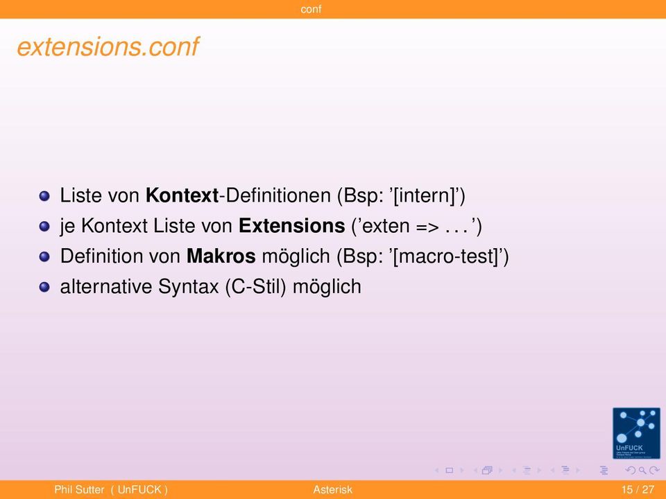 Kontext Liste von Extensions ( exten =>.