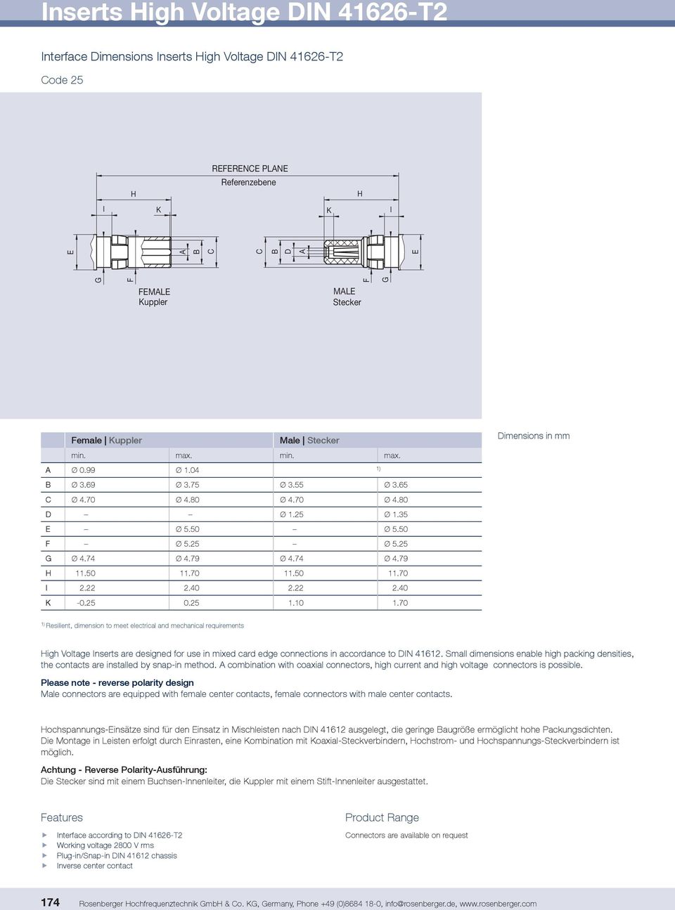 70 imensions in mm 1) Resilient, dimension to meet electrical and mechanical requirements igh Voltage nserts are designed for use in mixed card edge connections in accordance to N 41612.