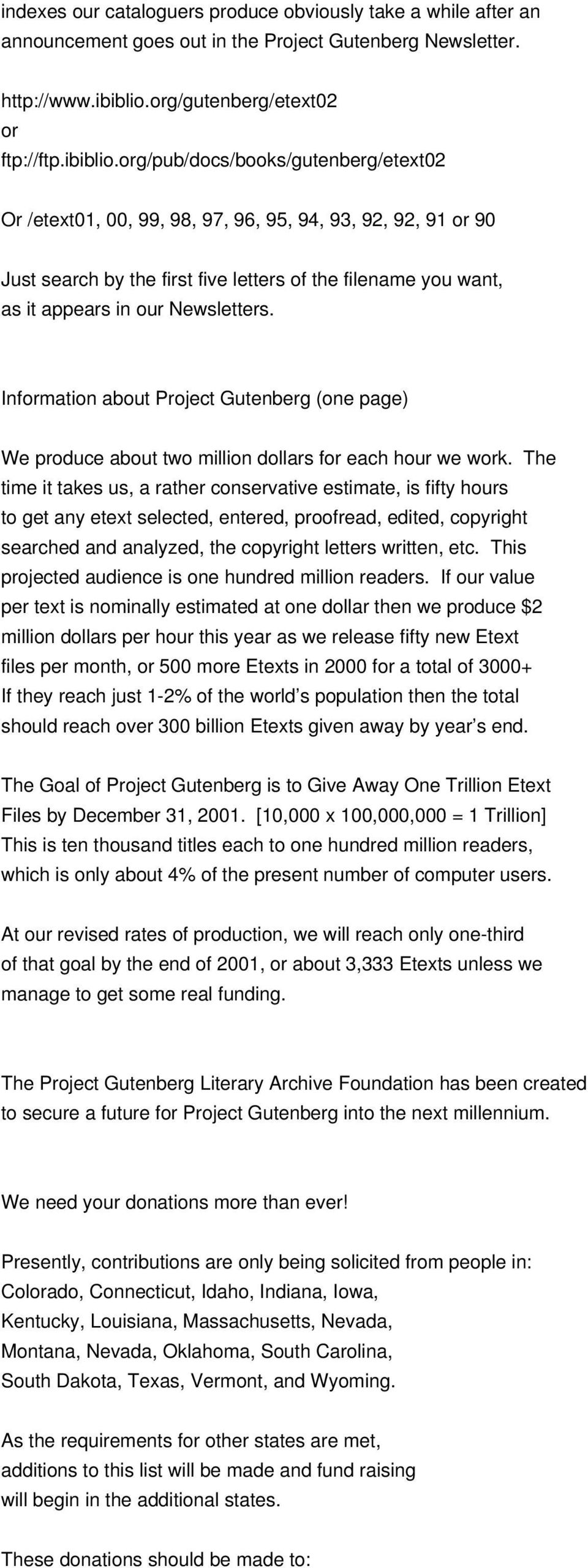 org/pub/docs/books/gutenberg/etext02 Or /etext01, 00, 99, 98, 97, 96, 95, 94, 93, 92, 92, 91 or 90 Just search by the first five letters of the filename you want, as it appears in our Newsletters.