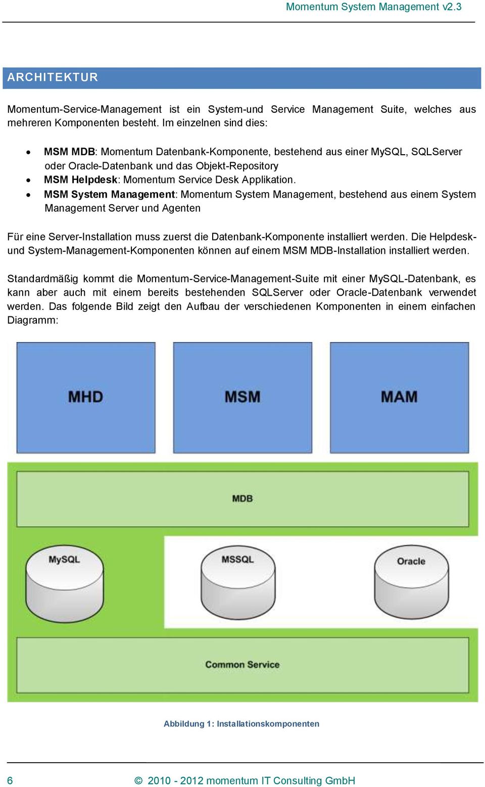 MSM System Management: Momentum System Management, bestehend aus einem System Management Server und Agenten Für eine Server-Installation muss zuerst die Datenbank-Komponente installiert werden.