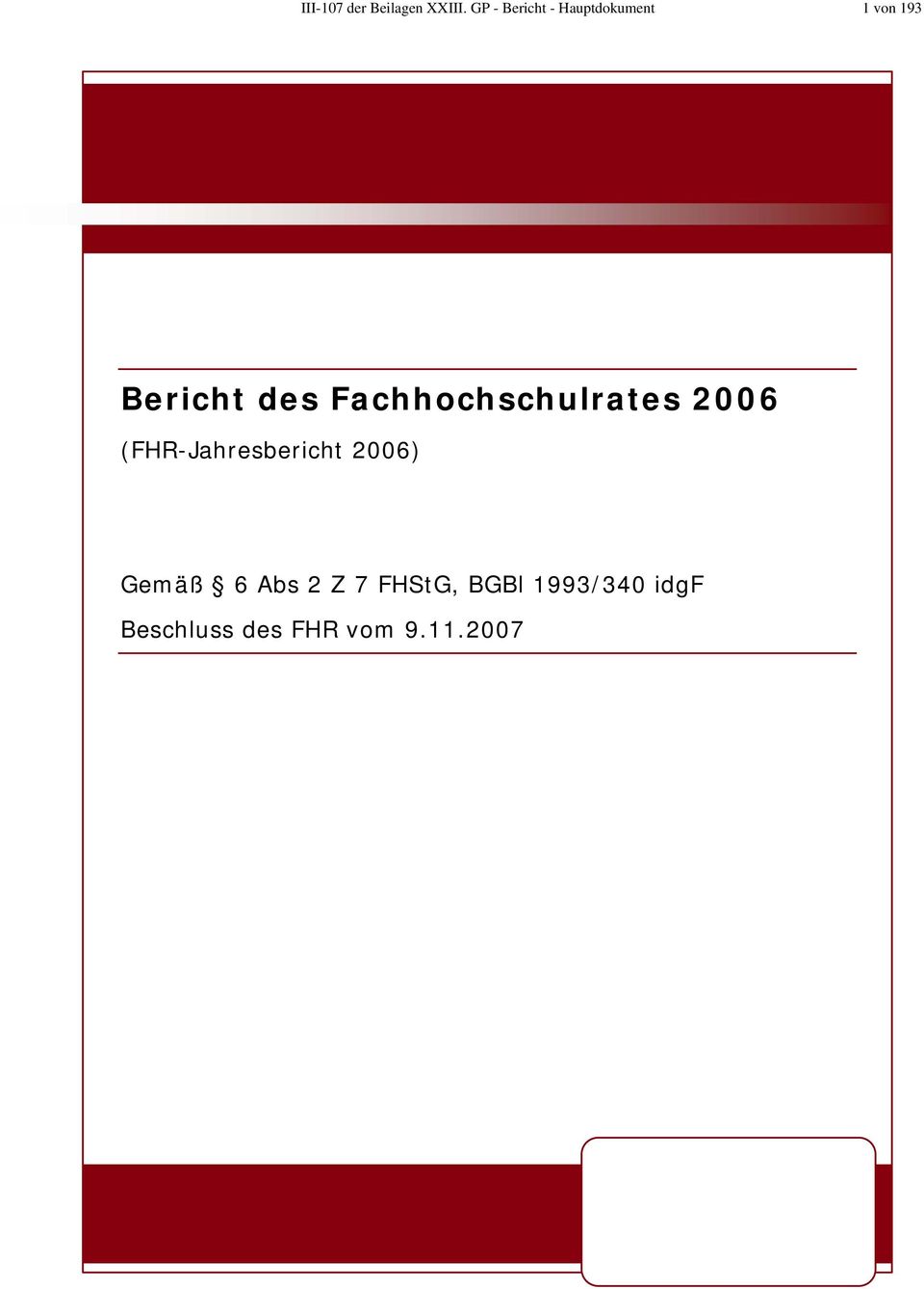 Fachhochschulrates 2006 (FHR-Jahresbericht 2006)