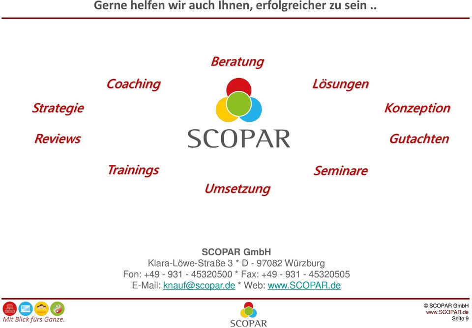 Trainings Umsetzung Seminare SCOPAR GmbH Klara-Löwe-Straße 3 * D - 97082