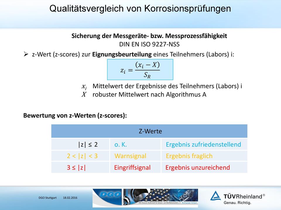 Mittelwert nach Algorithmus A Bewertung von z-werten (z-scores): Z-Werte z 2 o. K.
