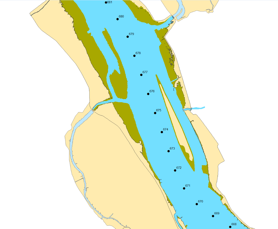 Abbildung 97: Morphologie der Elbe im Bereich Rhinplate im Jahr 2005 [Quelle: Qrefa-Sander, 2012] 7 Auswirkungen des globalen Wandels - Prognosen zur zukünftigen Entwicklung der Strömungsverhältnisse