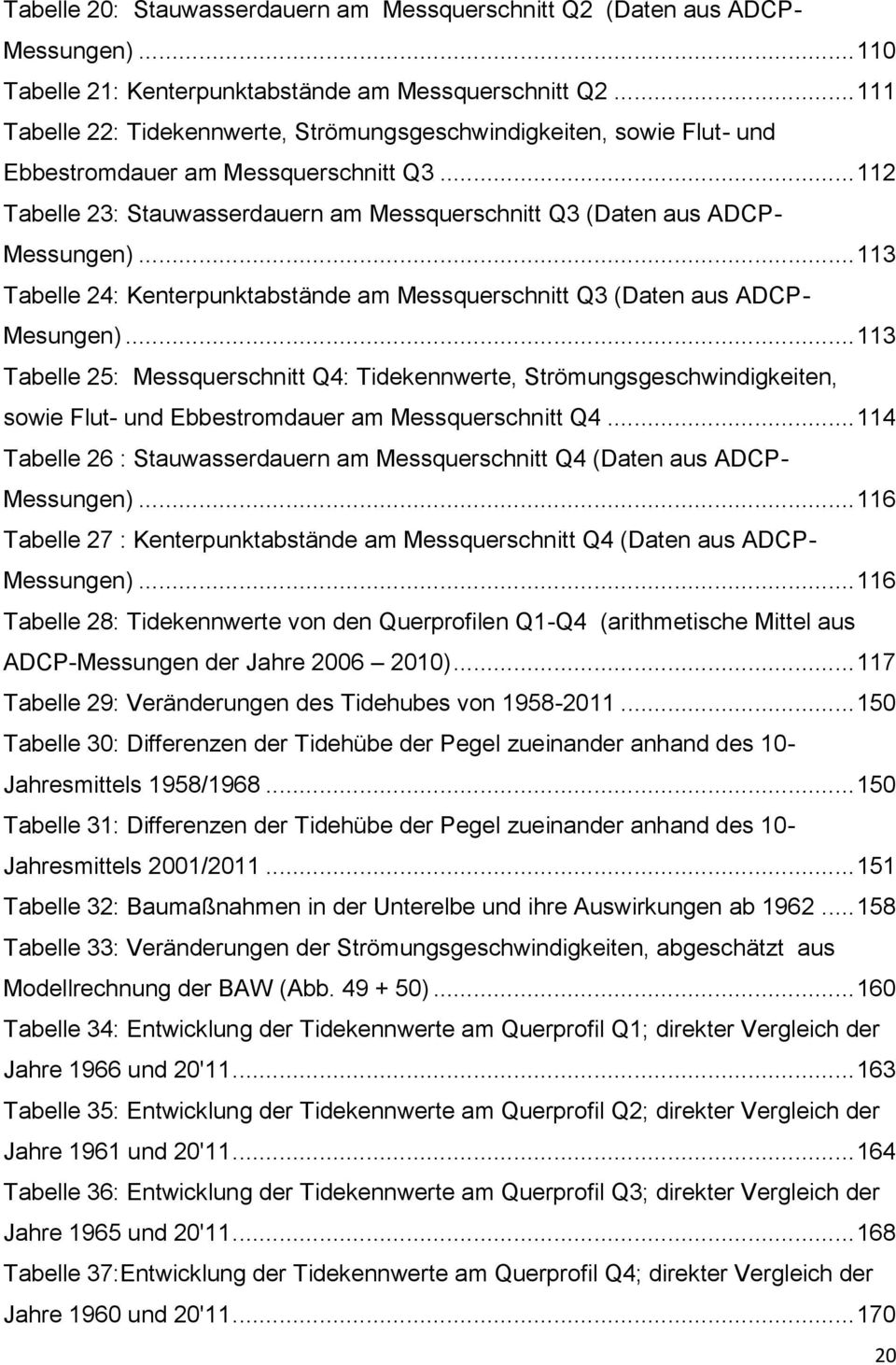 .. 113 Tabelle 24: Kenterpunktabstände am Messquerschnitt Q3 (Daten aus ADCP- Mesungen).
