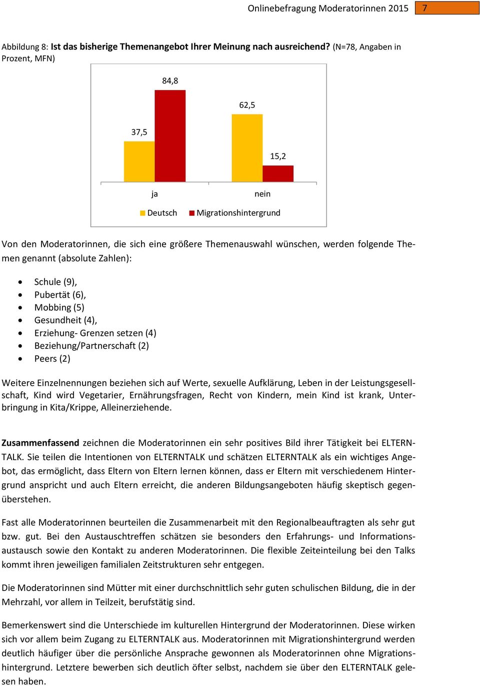 (absolute Zahlen): Schule (9), Pubertät (6), Mobbing (5) Gesundheit (4), Erziehung- Grenzen setzen (4) Beziehung/Partnerschaft (2) Peers (2) Weitere Einzelnennungen beziehen sich auf Werte, sexuelle