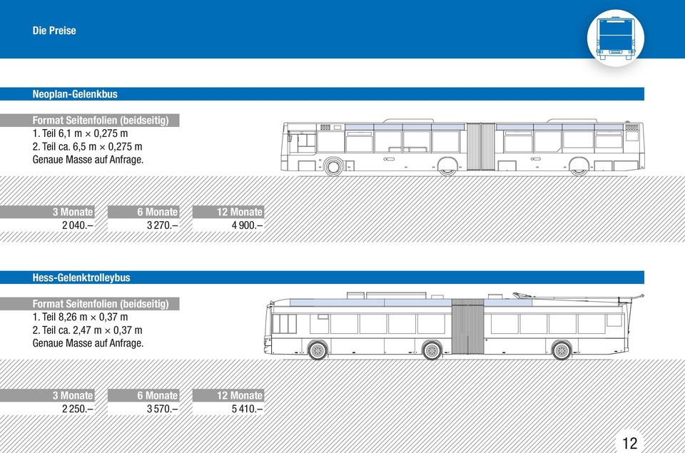 4 900. Hess-Gelenktrolleybus Format Seitenfolien (beidseitig) 1. Teil 8,26 m 0,37 m 2.