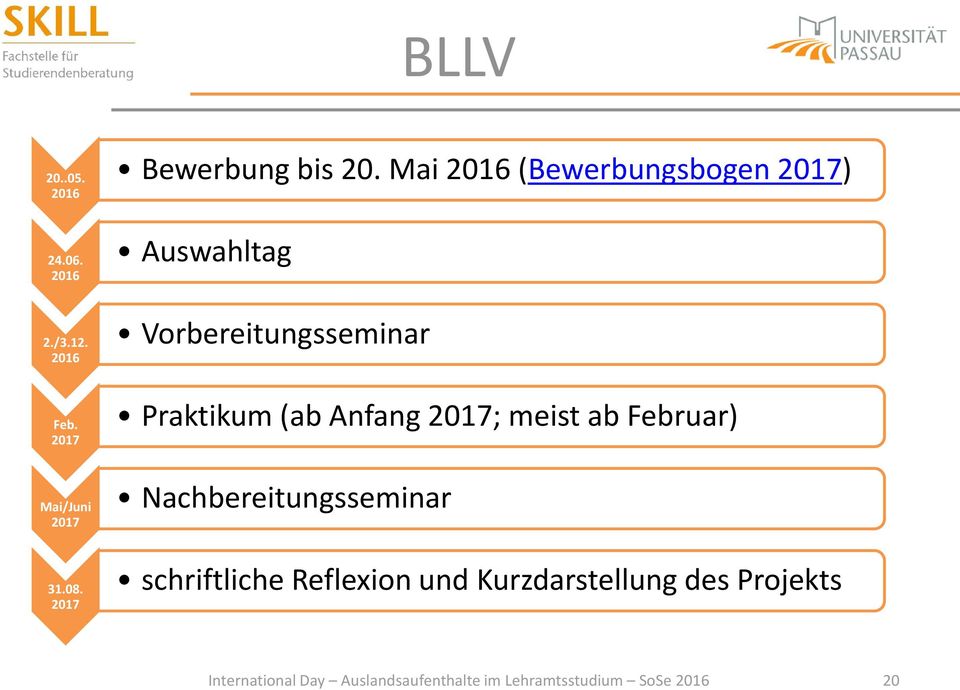 Mai 2016 (Bewerbungsbogen 2017) Auswahltag Vorbereitungsseminar