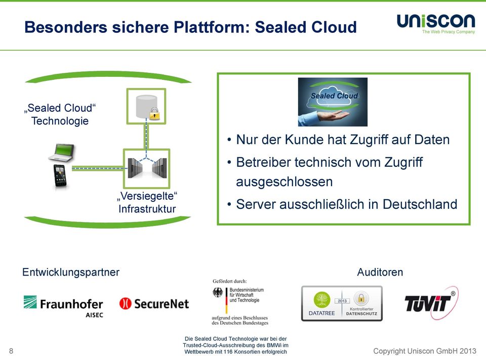 ausschließlich in Deutschland Entwicklungspartner Auditoren Die Sealed Cloud Technologie war bei