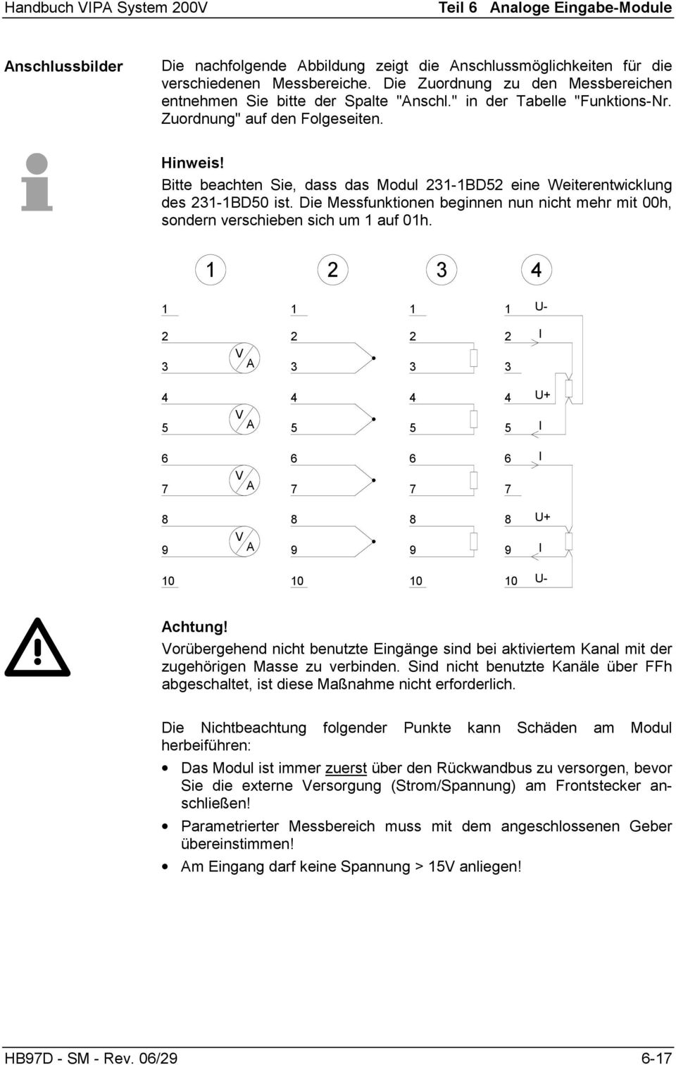 Bitte beachten Sie, dass das Modul -BD eine Weiterentwicklung des -BD0 ist. Die Messfunktionen beginnen nun nicht mehr mit 00h, sondern verschieben sich um auf 0h.