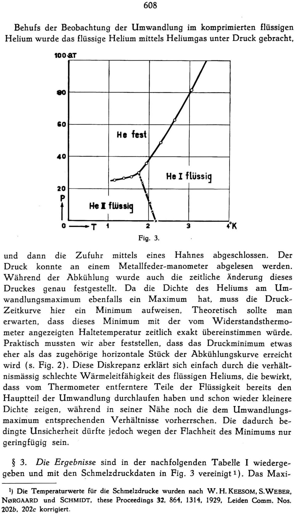 Während der Abkühlung wurde auch die zeitliche Änderung dies es Druckes genau festgestellt. Da die Dichte des Heliums am Umwandlungsmaximum ebenfalls ein Maximum hat.