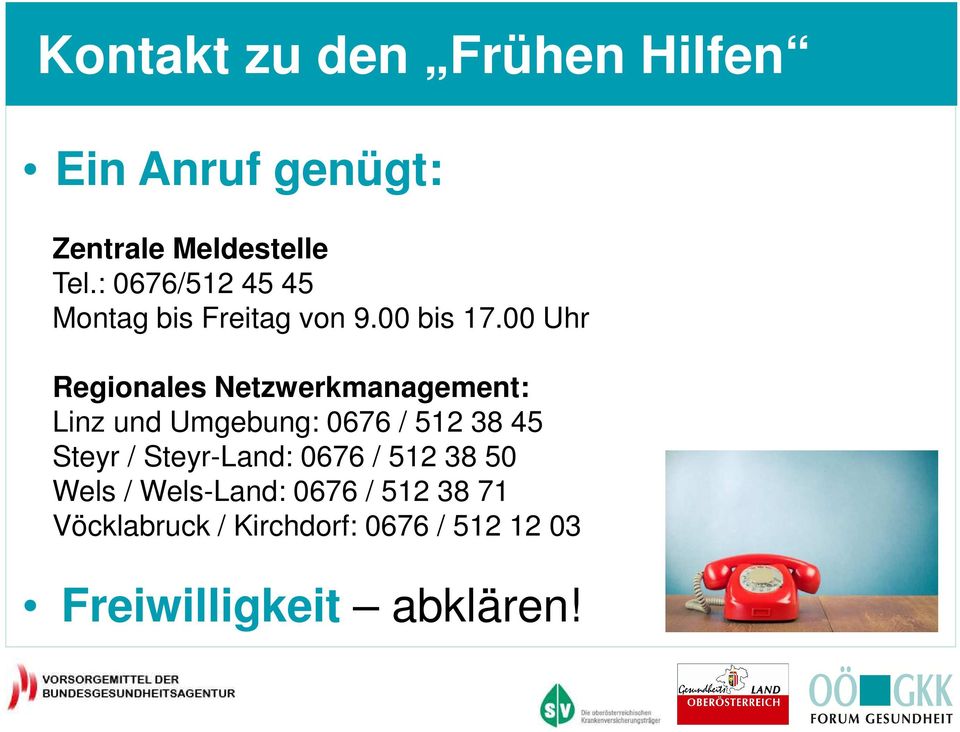 00 Uhr Regionales Netzwerkmanagement: Linz und Umgebung: 0676 / 512 38 45 Steyr /