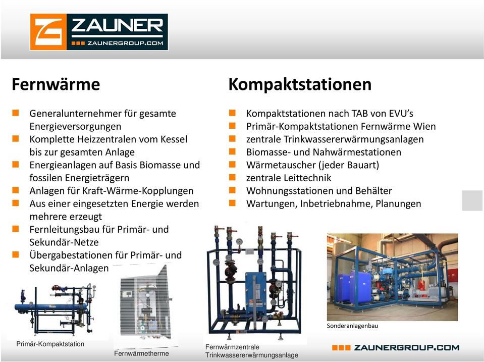 Kompaktstationen Kompaktstationen nach TAB von EVU s Primär Kompaktstationen Fernwärme Wien zentrale Trinkwassererwärmungsanlagen Biomasse und Nahwärmestationen Wärmetauscher (jeder